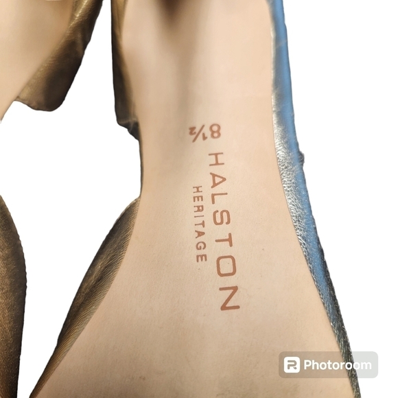 Halston Heritage Margo Half d'Orsay Gold Leather Stilettos Sz  8.5 Box included - Picture 3 of 14